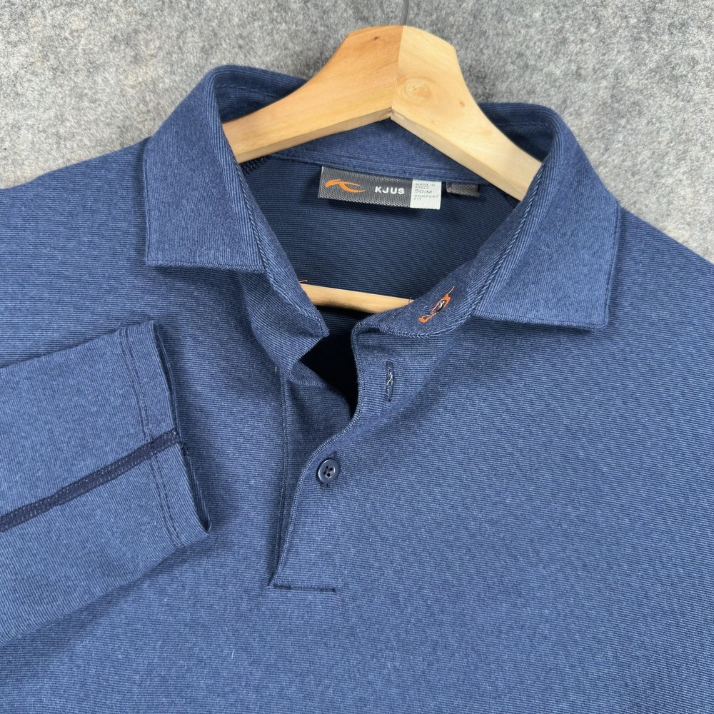 KJUS Scot Polo Shirt Mens 50 Medium Blue Long Sleeve Golf UPF 50+ Performance